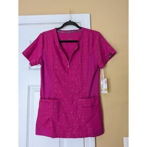 Koi Lite Pink Gold Speckle Scrub Top- Slim Fit- Size Small NWT Barbiecore